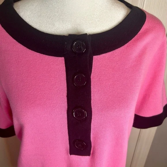 💗Lauren Ralph Lauren Vintage Hot Pink and Black Short Sleeved Sweater Size M💖 - Picture 2 of 8